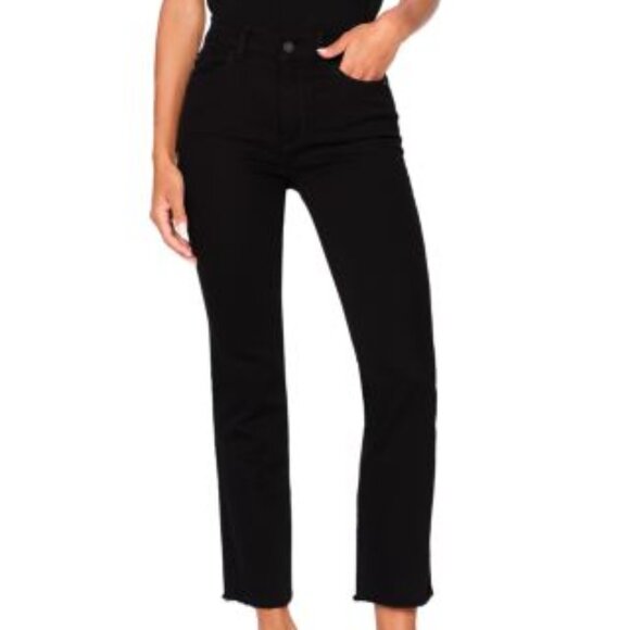 Mara Straight Mid Rise Ankle Jeans in Black Peached Raw Hem Size 31 - Picture 1 of 11